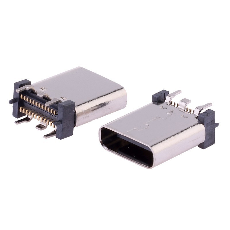 Type-C 24Pin Vertical SMT Female Connector, Height 8.8/9.3/10.0/10.5mm, 6-Pin DIP