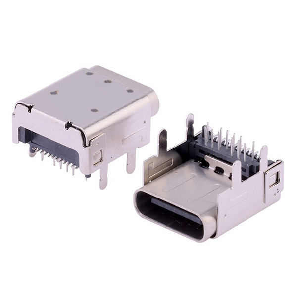 Type-C 24Pin Female Connector, On-board Type, Front Insert & Rear SMT, Heightened 3.4mm, Double Shell